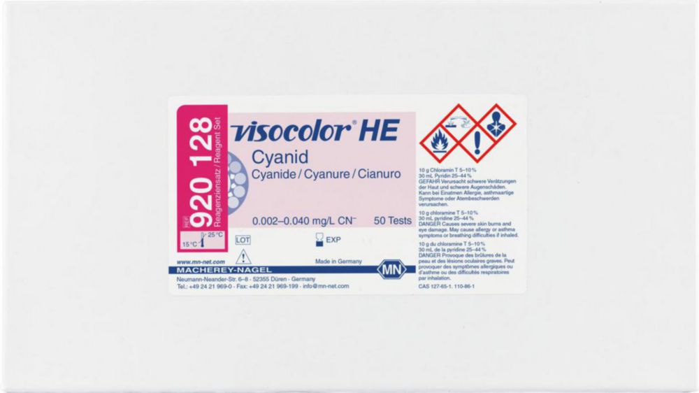 Testovacie súpravy, <i><sup>VISOCOLOR®HE</sup> na </i>analýzu vody, plniace balenie