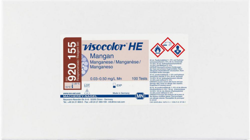 Testovacie súpravy, <i><sup>VISOCOLOR®HE</sup> na </i>analýzu vody, plniace balenie