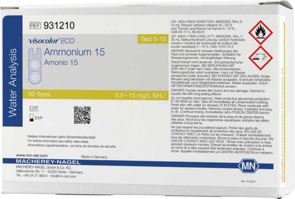 Testovacie súpravy, <i><sup>VISOCOLOR®ECO</sup> na </i>analýzu vody, plniace balenie