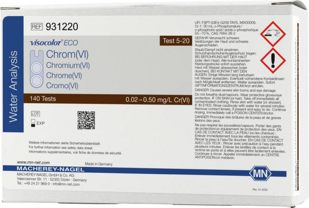 Testovacie súpravy, <i><sup>VISOCOLOR®ECO</sup> na </i>analýzu vody, plniace balenie