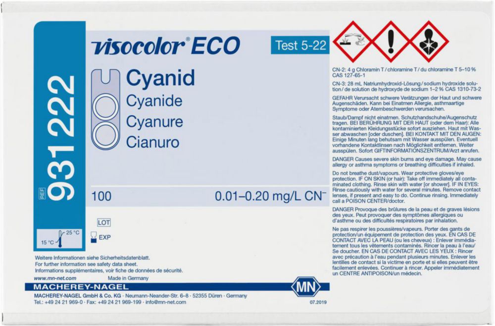 Testovacie súpravy, <i><sup>VISOCOLOR®ECO</sup> na </i>analýzu vody, plniace balenie