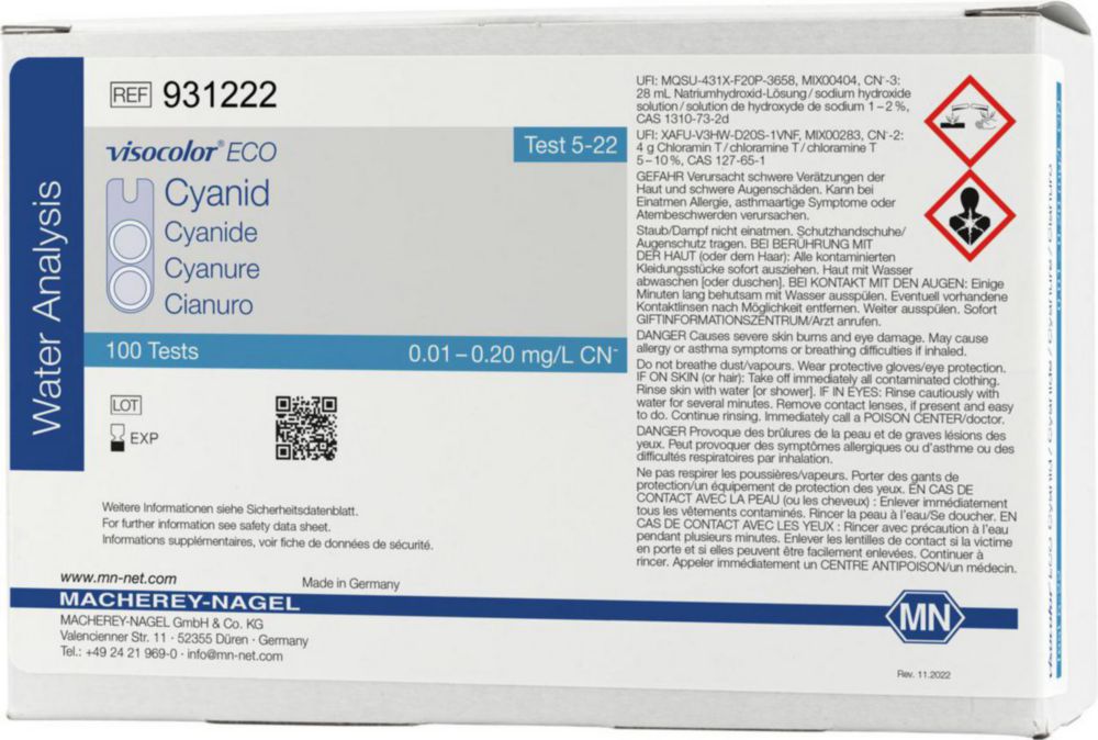 Testovacie súpravy, <i><sup>VISOCOLOR®ECO</sup> na </i>analýzu vody, plniace balenie