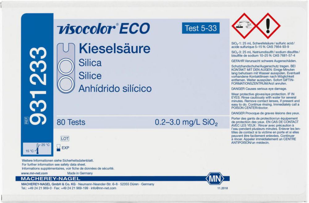 Testovacie súpravy, <i><sup>VISOCOLOR®ECO</sup> na </i>analýzu vody, plniace balenie
