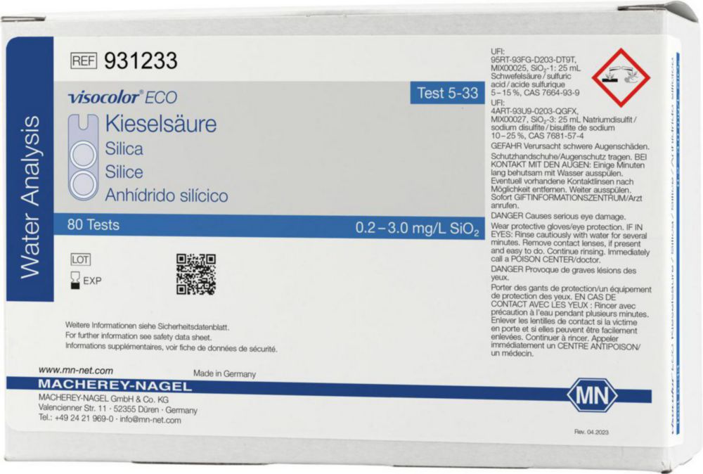 Testovacie súpravy, <i><sup>VISOCOLOR®ECO</sup> na </i>analýzu vody, plniace balenie