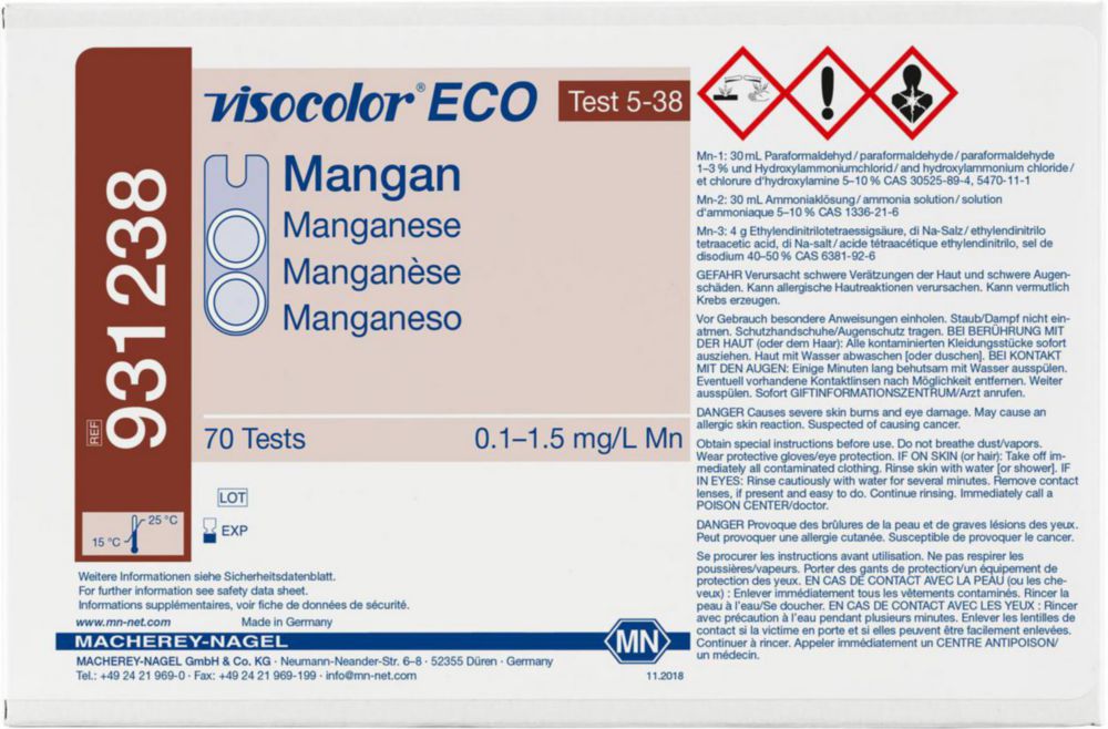 Testovacie súpravy, <i><sup>VISOCOLOR®ECO</sup> na </i>analýzu vody, plniace balenie