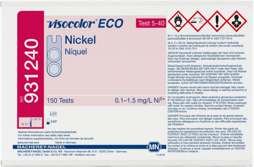 Testovacie súpravy, <i><sup>VISOCOLOR®ECO</sup> na </i>analýzu vody, plniace balenie