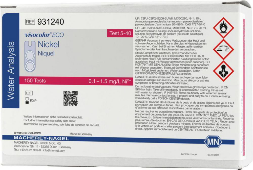 Testovacie súpravy, <i><sup>VISOCOLOR®ECO</sup> na </i>analýzu vody, plniace balenie