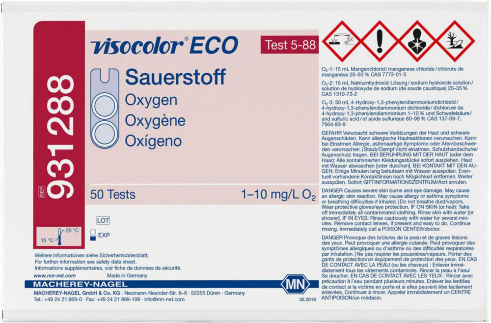 Testovacie súpravy, <i><sup>VISOCOLOR®ECO</sup> na </i>analýzu vody, plniace balenie