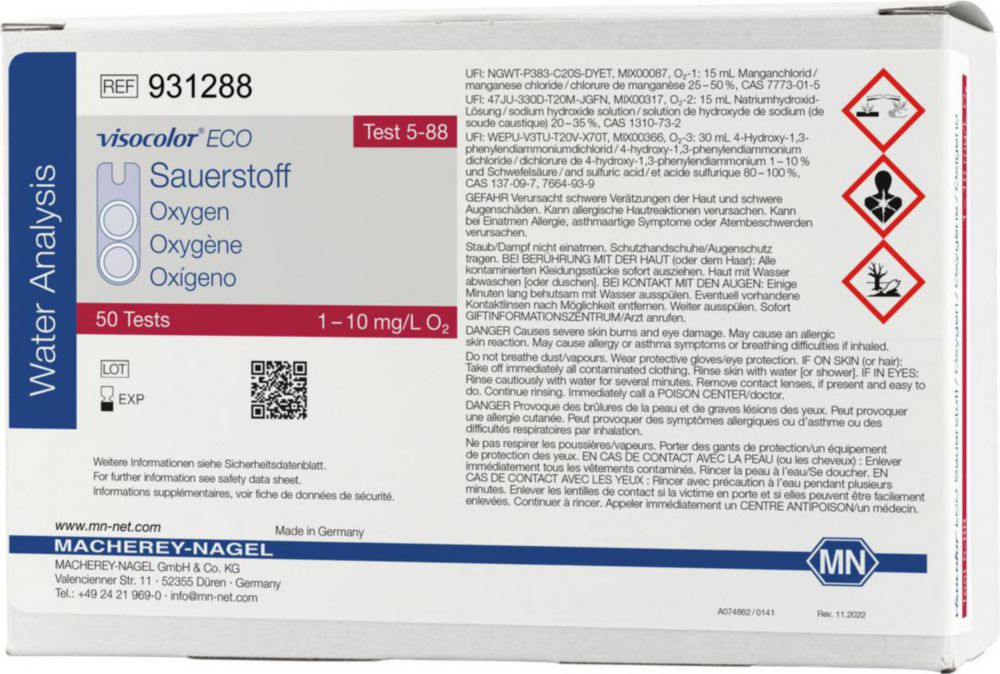 Testovacie súpravy, <i><sup>VISOCOLOR®ECO</sup> na </i>analýzu vody, plniace balenie