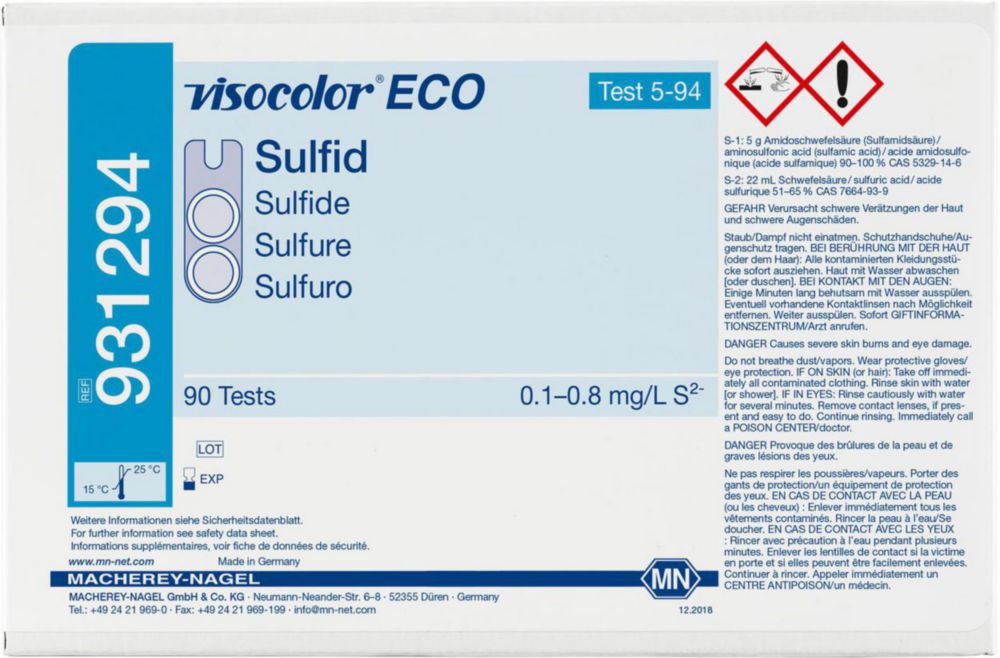 Testovacie súpravy, <i><sup>VISOCOLOR®ECO</sup> na </i>analýzu vody, plniace balenie