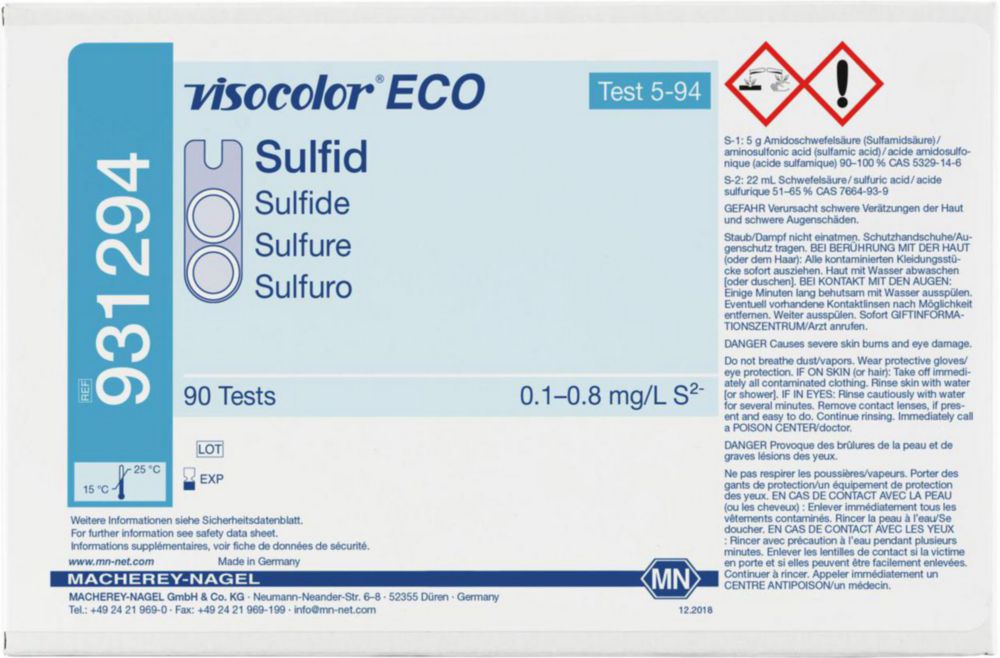 Testovacie súpravy, <i><sup>VISOCOLOR®ECO</sup> na </i>analýzu vody, plniace balenie