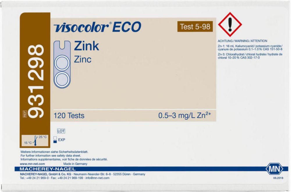 Testovacie súpravy, <i><sup>VISOCOLOR®ECO</sup> na </i>analýzu vody, plniace balenie