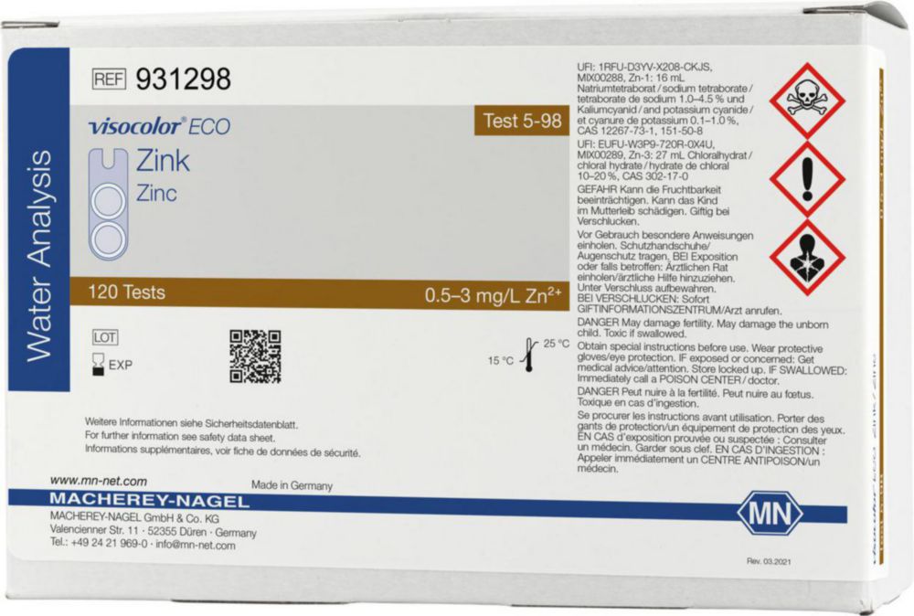 Testovacie súpravy, <i><sup>VISOCOLOR®ECO</sup> na </i>analýzu vody, plniace balenie