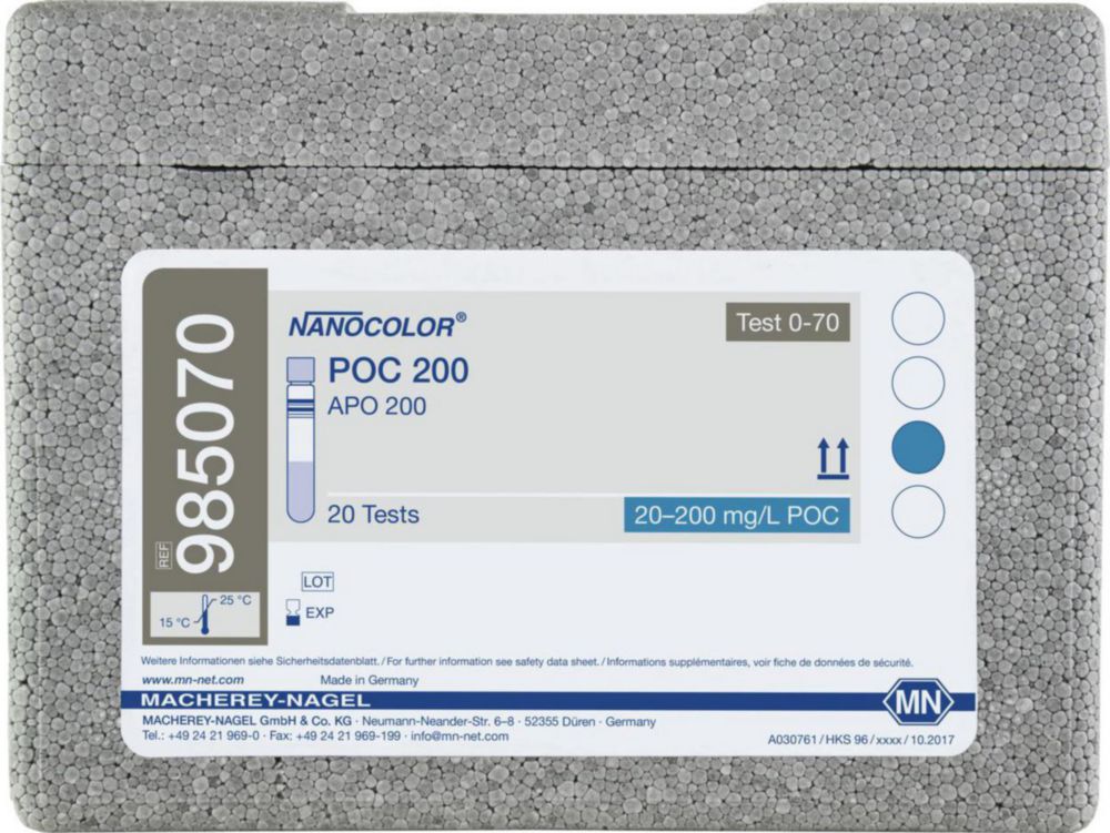 Skúšky v skúmavkách <sup>NANOCOLOR® </sup>polyoxykyseliny uhličité