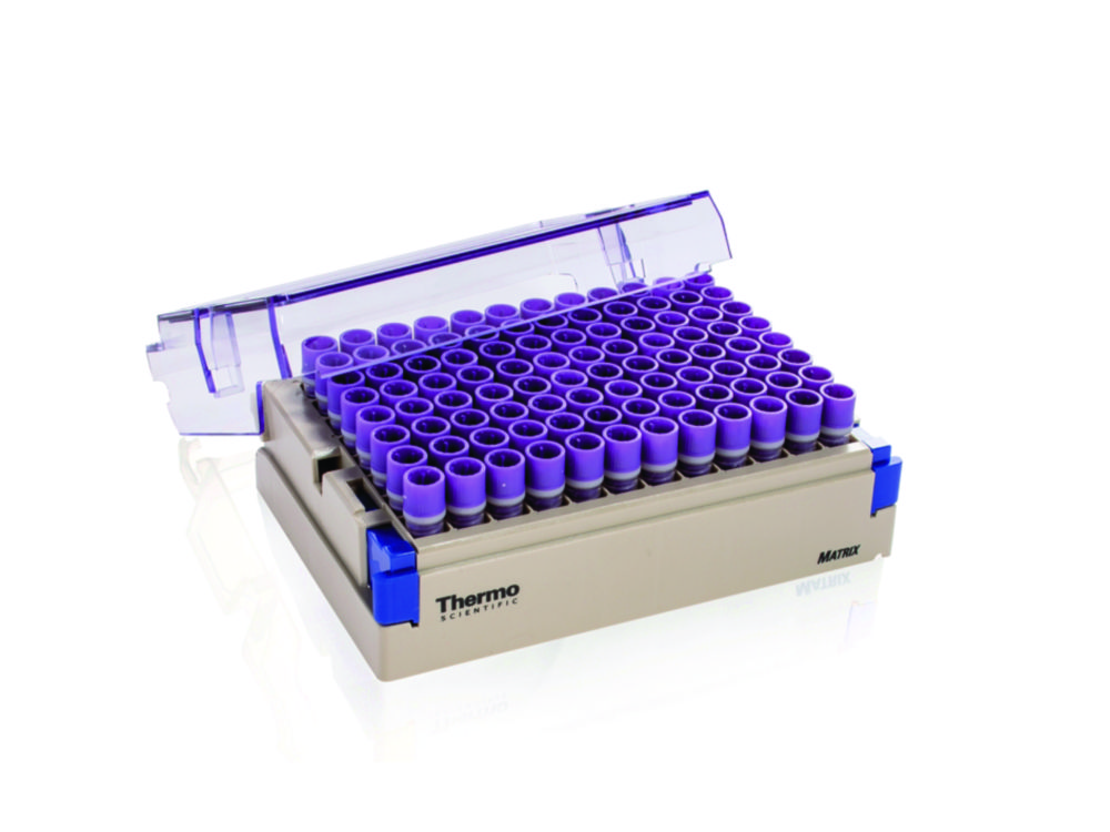 Skladovacie skúmavky Matrix™ s 2D čiarovým kódom, sterilné, s farebným skrutkovacím uzáverom, stojan s čiarovým kódom