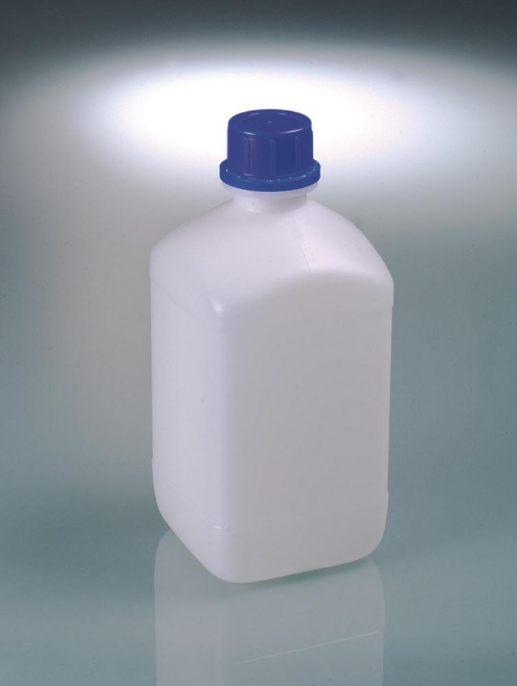 Štvorcové fľaše s úzkym hrdlom, HDPE, so skrutkovacím uzáverom