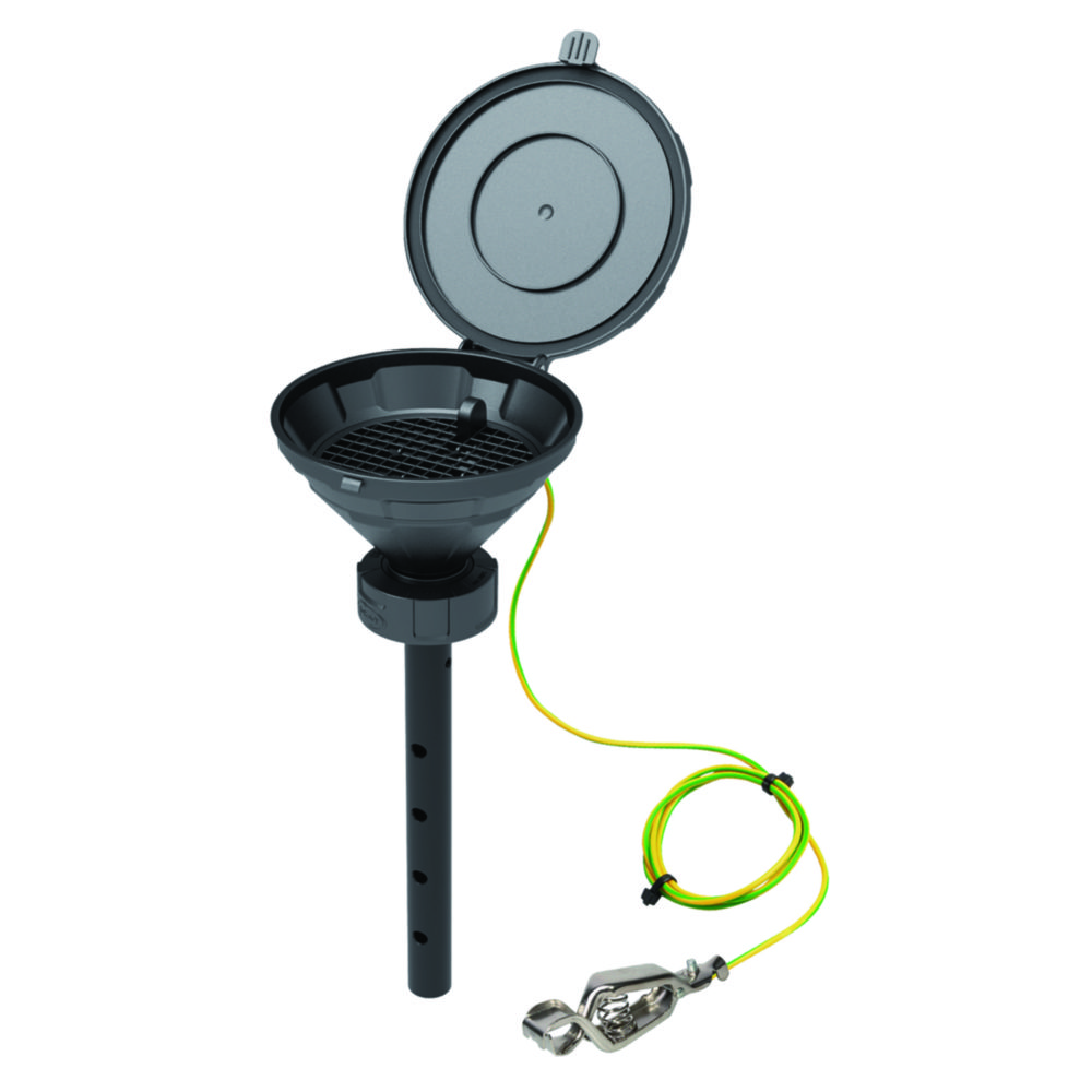 Bezpečnostné lieviky so sklopným vekom, V2.0, čierne, HDPE, elektrostaticky vodivé