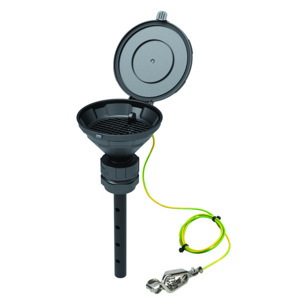 Bezpečnostné lieviky so sklopným vekom, V2.0, čierne, HDPE, elektrostaticky vodivé
