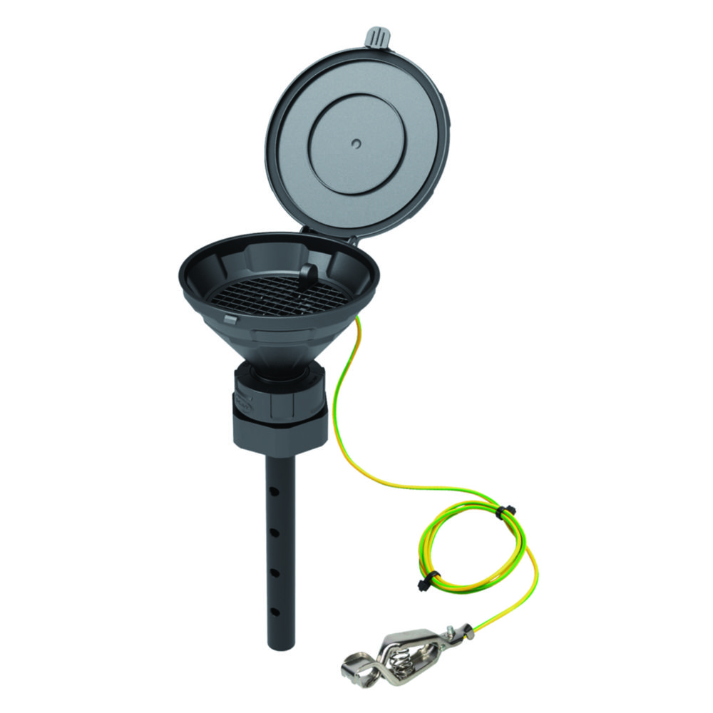 Bezpečnostné lieviky so sklopným vekom, V2.0, čierne, HDPE, elektrostaticky vodivé