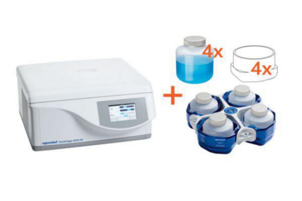 Stolové centrifúgy 5910 Ri (všeobecný laboratórny produkt) s rotorom S-4xUniversal, vrátane univerzálnych vedier, adaptérov a fliaš
