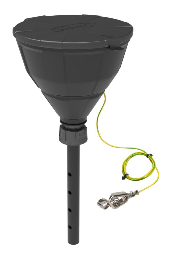 Bezpečnostný lievik s guľovým ventilom, V2.0, HDPE, elektrostaticky vodivý