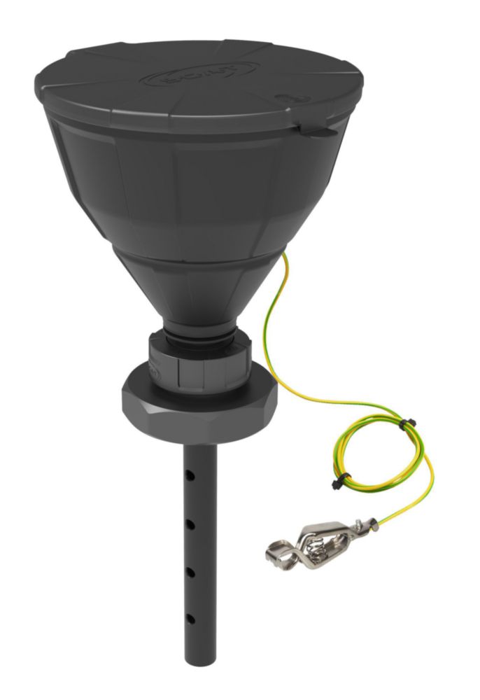 Bezpečnostný lievik s guľovým ventilom, V2.0, HDPE, elektrostaticky vodivý