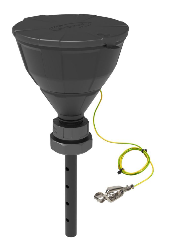 Bezpečnostný lievik s guľovým ventilom, V2.0, HDPE, elektrostaticky vodivý