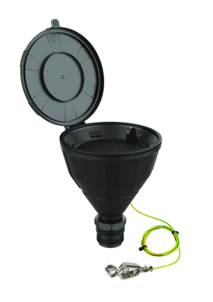 Bezpečnostný lievik s guľovým ventilom, V2.0, HDPE, elektrostaticky vodivý