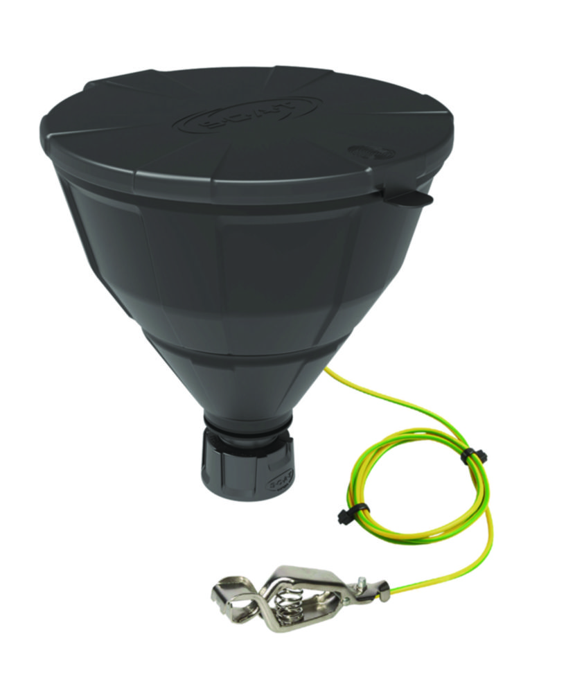 Bezpečnostný lievik s guľovým ventilom, V2.0, HDPE, elektrostaticky vodivý