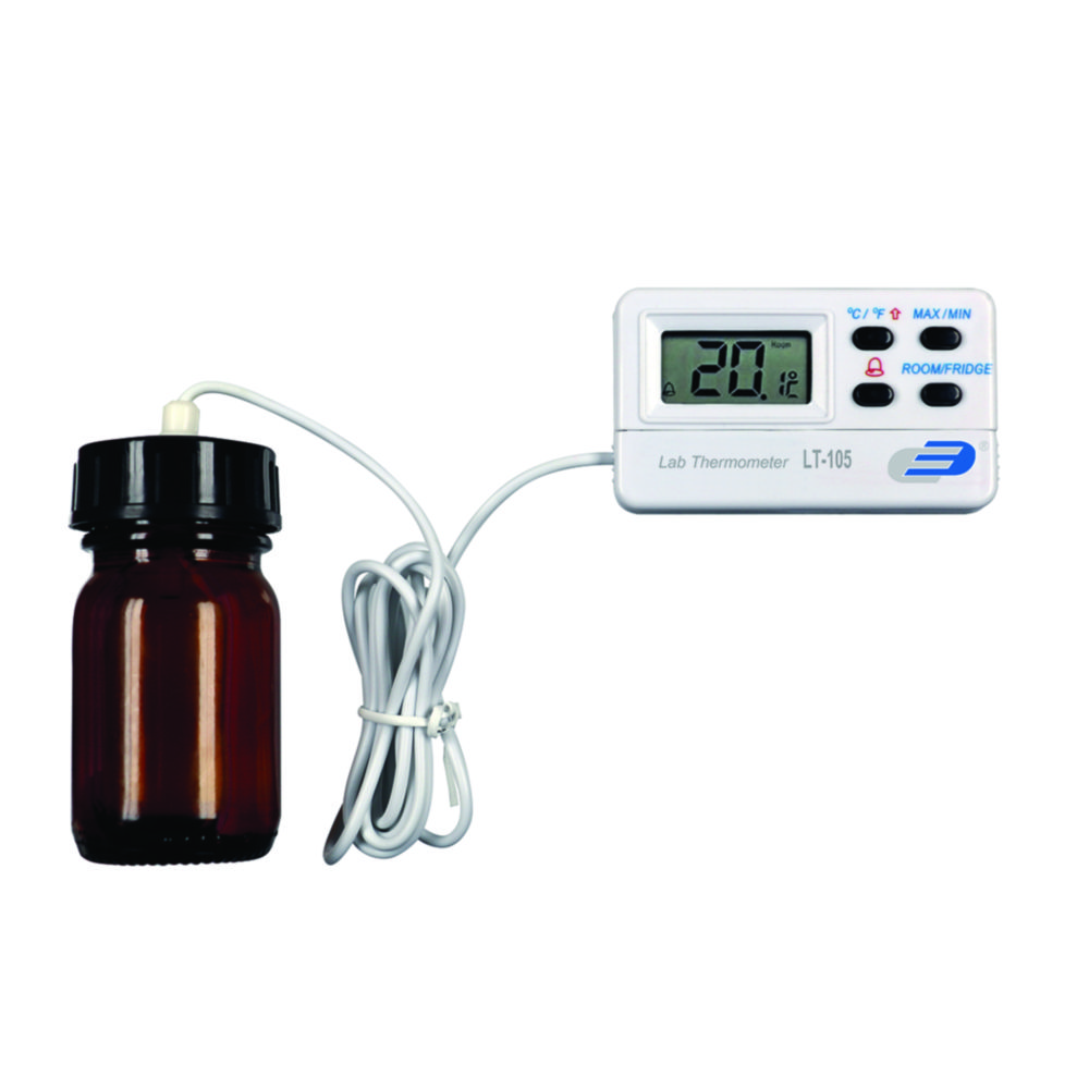 Laboratórny teplomer LT-105, so sklenenou fľašou