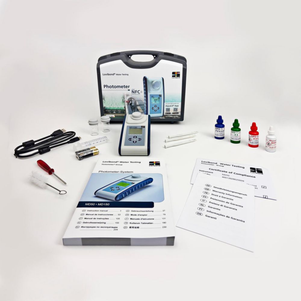 Fotometer MD150 Cl-CyA-pH, s kvapalnými a tabletovanými reagenciami