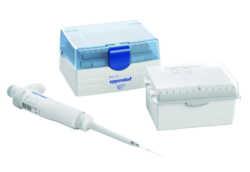 Jednokanálové mikrolitrové pipety Research<sup>®</sup> 3 neo, variabilné, vrátane epT.I.P.S.<sup>®</sup> Box 2.0 a ep Dualfilter T.I.P.S.<sup>®</sup> BioBased PCR čisté a sterilné Reload