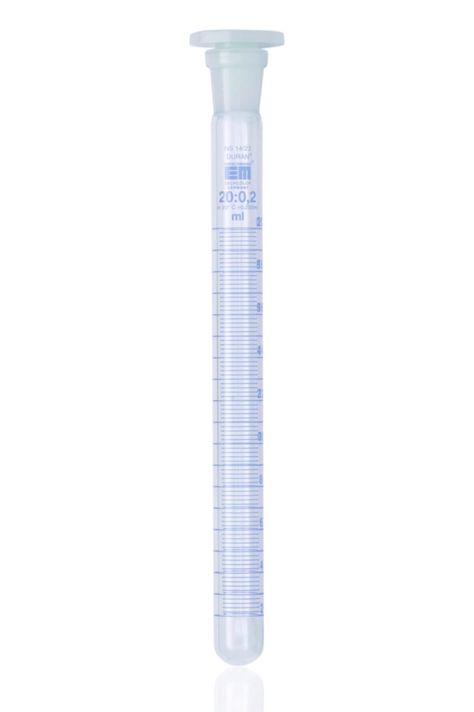 Skúmavky z borosilikátového skla 3.3, odmerné, so zátkou, PE