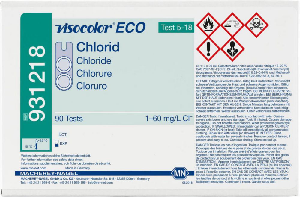 Testovacie súpravy, <i><sup>VISOCOLOR®ECO</sup> na </i>analýzu vody, plniace balenie