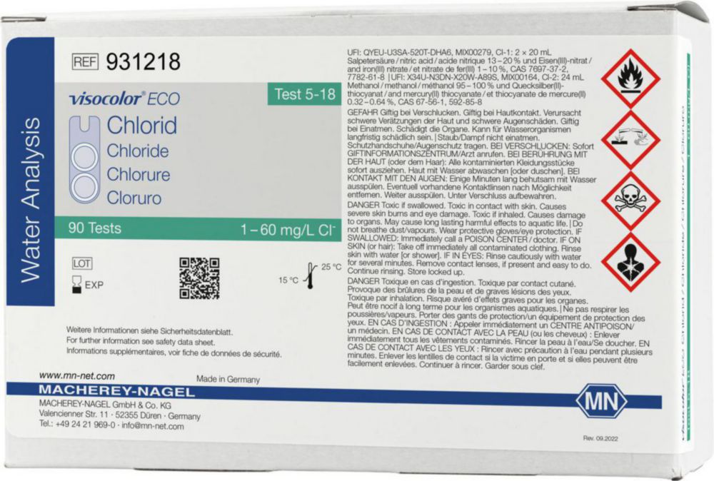 Testovacie súpravy, <i><sup>VISOCOLOR®ECO</sup> na </i>analýzu vody, plniace balenie