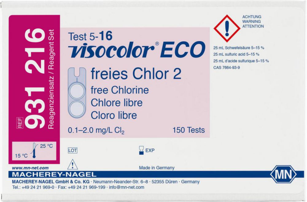 Testovacie súpravy, <i><sup>VISOCOLOR®ECO</sup> na </i>analýzu vody, plniace balenie