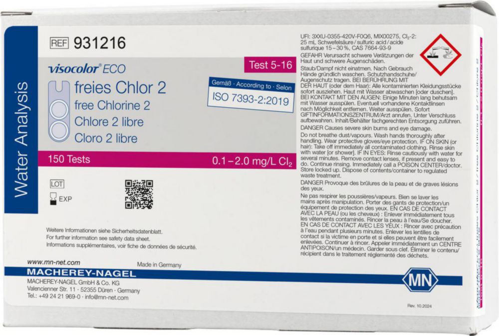 Testovacie súpravy, <i><sup>VISOCOLOR®ECO</sup> na </i>analýzu vody, plniace balenie