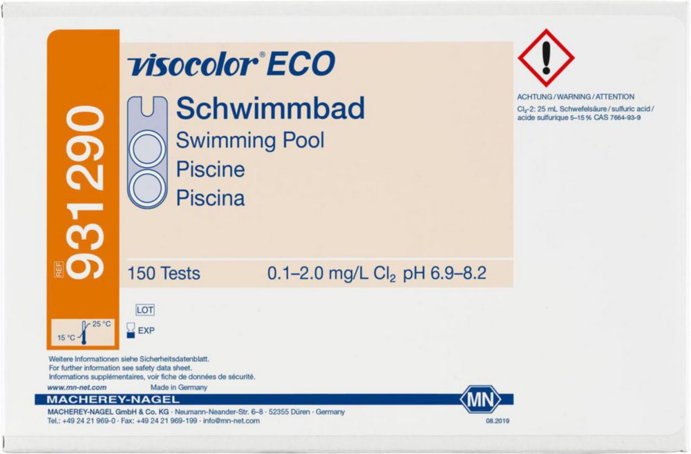 Testovacie súpravy, <i><sup>VISOCOLOR®ECO</sup> na </i>analýzu vody, plniace balenie