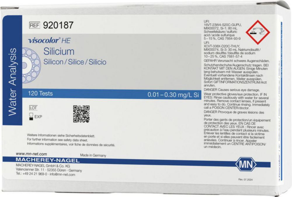 Testovacie súpravy, <i><sup>VISOCOLOR®HE</sup> na </i>analýzu vody, plniace balenie