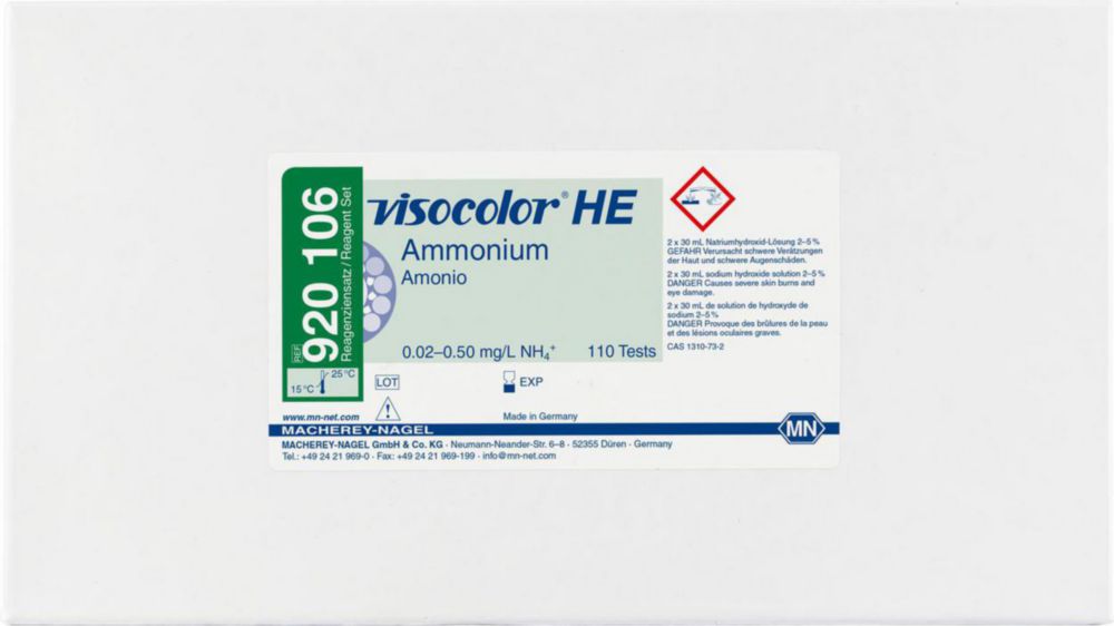 Testovacie súpravy, <i><sup>VISOCOLOR®HE</sup> na </i>analýzu vody, plniace balenie