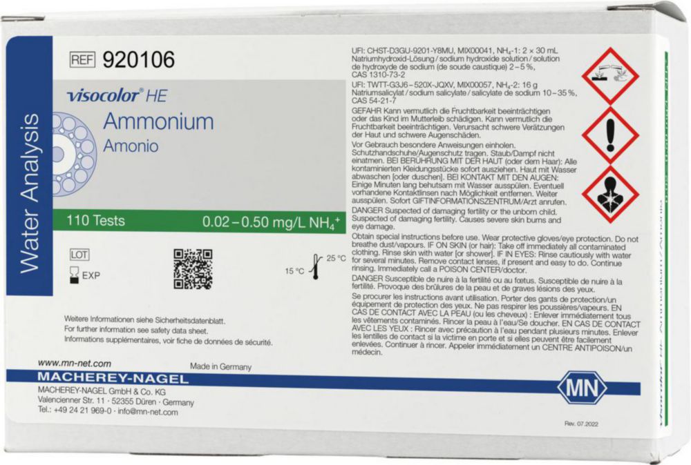 Testovacie súpravy, <i><sup>VISOCOLOR®HE</sup> na </i>analýzu vody, plniace balenie