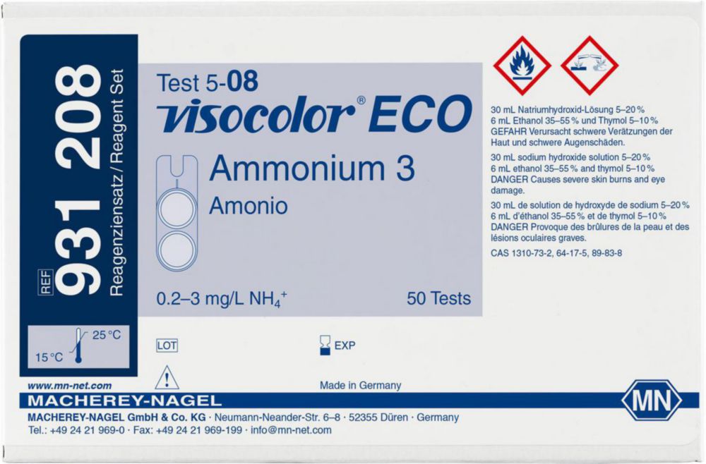 Testovacie súpravy, <i><sup>VISOCOLOR®ECO</sup> na </i>analýzu vody, plniace balenie