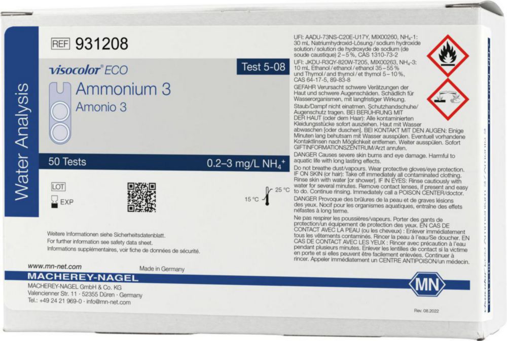 Testovacie súpravy, <i><sup>VISOCOLOR®ECO</sup> na </i>analýzu vody, plniace balenie
