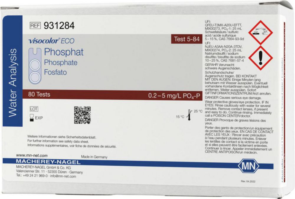 Testovacie súpravy, <i><sup>VISOCOLOR®ECO</sup> na </i>analýzu vody, plniace balenie