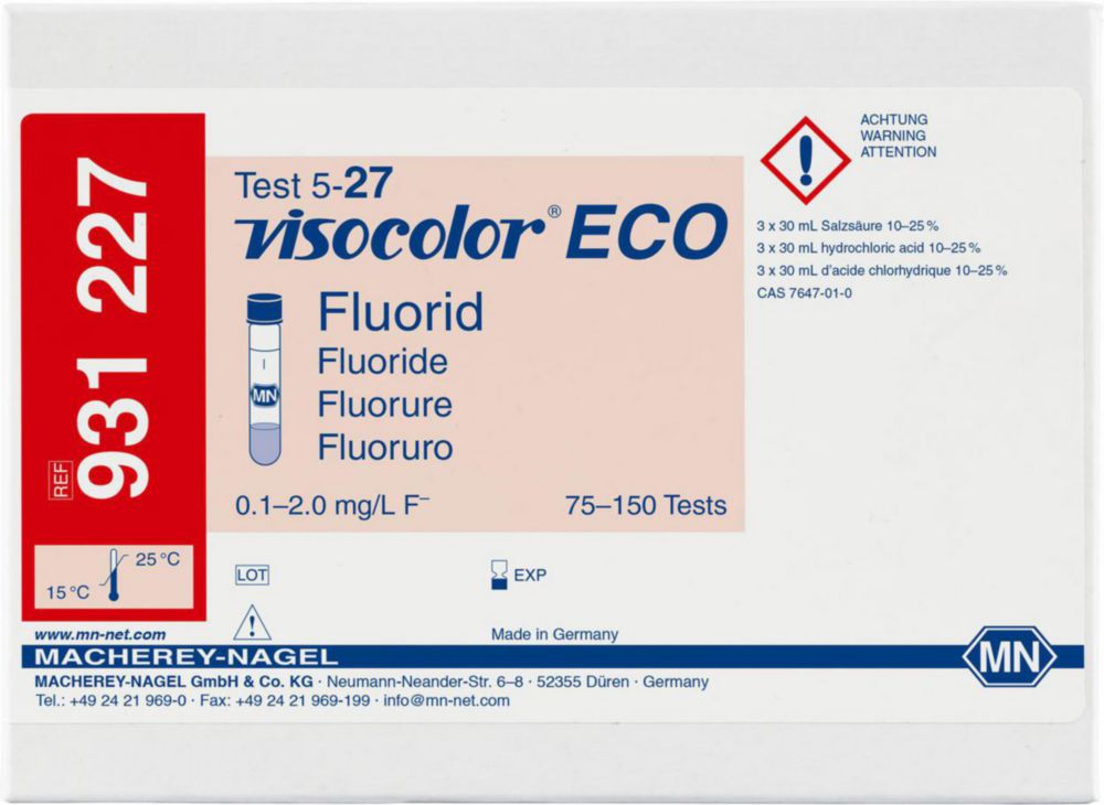 Testovacie súpravy, <i><sup>VISOCOLOR®ECO</sup> na </i>analýzu vody, plniace balenie