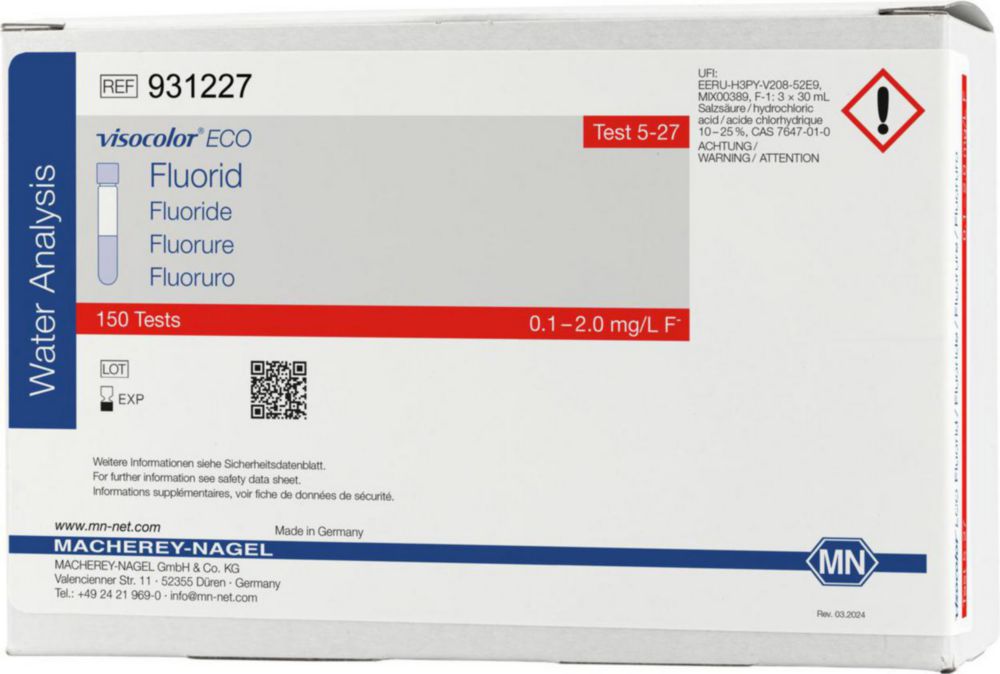 Testovacie súpravy, <i><sup>VISOCOLOR®ECO</sup> na </i>analýzu vody, plniace balenie