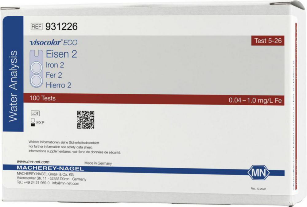Testovacie súpravy, <i><sup>VISOCOLOR®ECO</sup> na </i>analýzu vody, plniace balenie