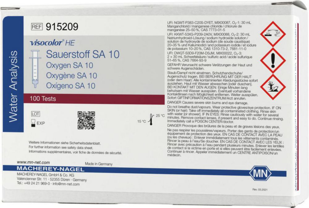 Testovacie súpravy, <i><sup>VISOCOLOR®HE</sup> na </i>analýzu vody, plniace balenie