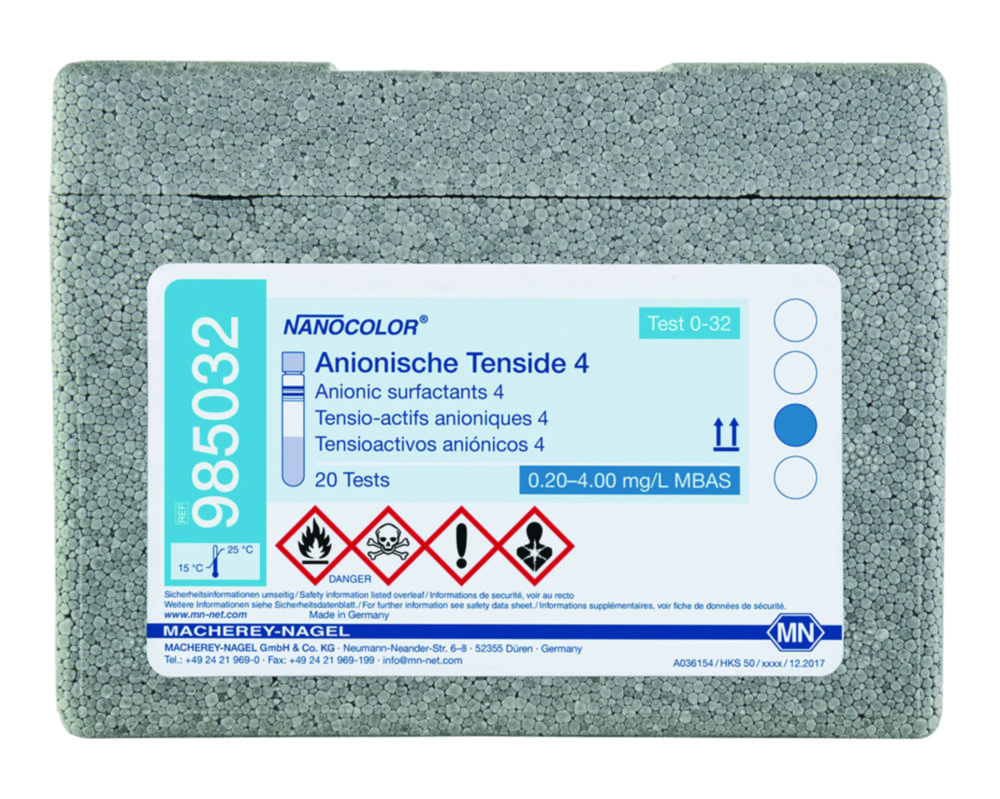 Skúšky v skúmavke Aniónové povrchovo aktívne látky <sup>NANOCOLOR®</sup> 