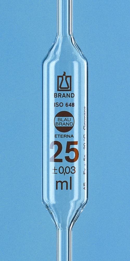 Odmerné pipety, <sup>AR-GLAS®</sup>, trieda AS, 1 značka, jantárová stupnica, s kalibračným certifikátom DAkkS